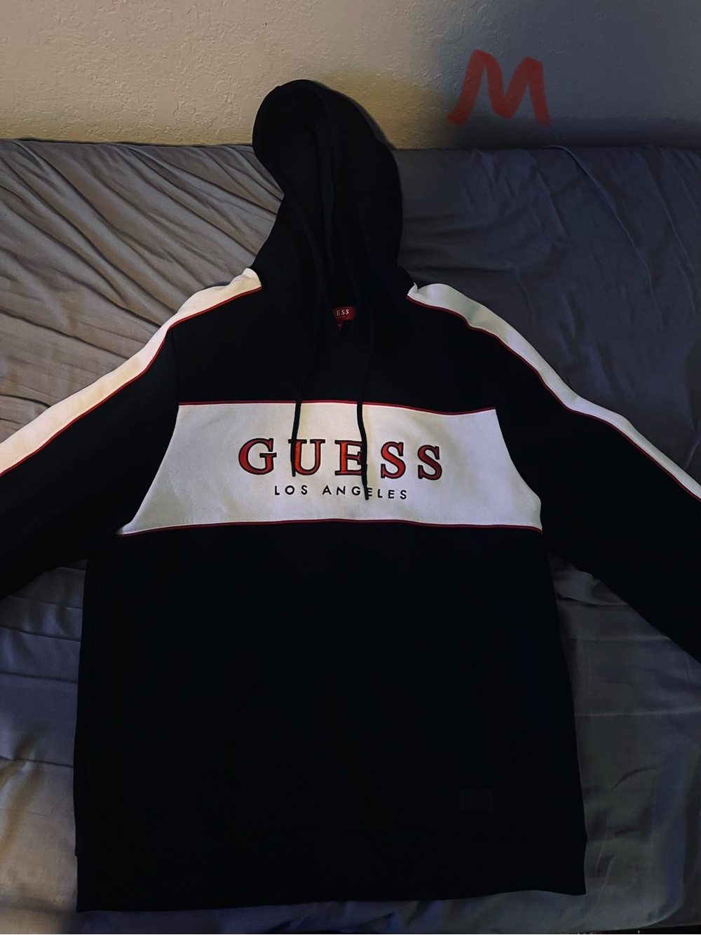 Guess Black, White & Red Logo Hooded Sweatshirt